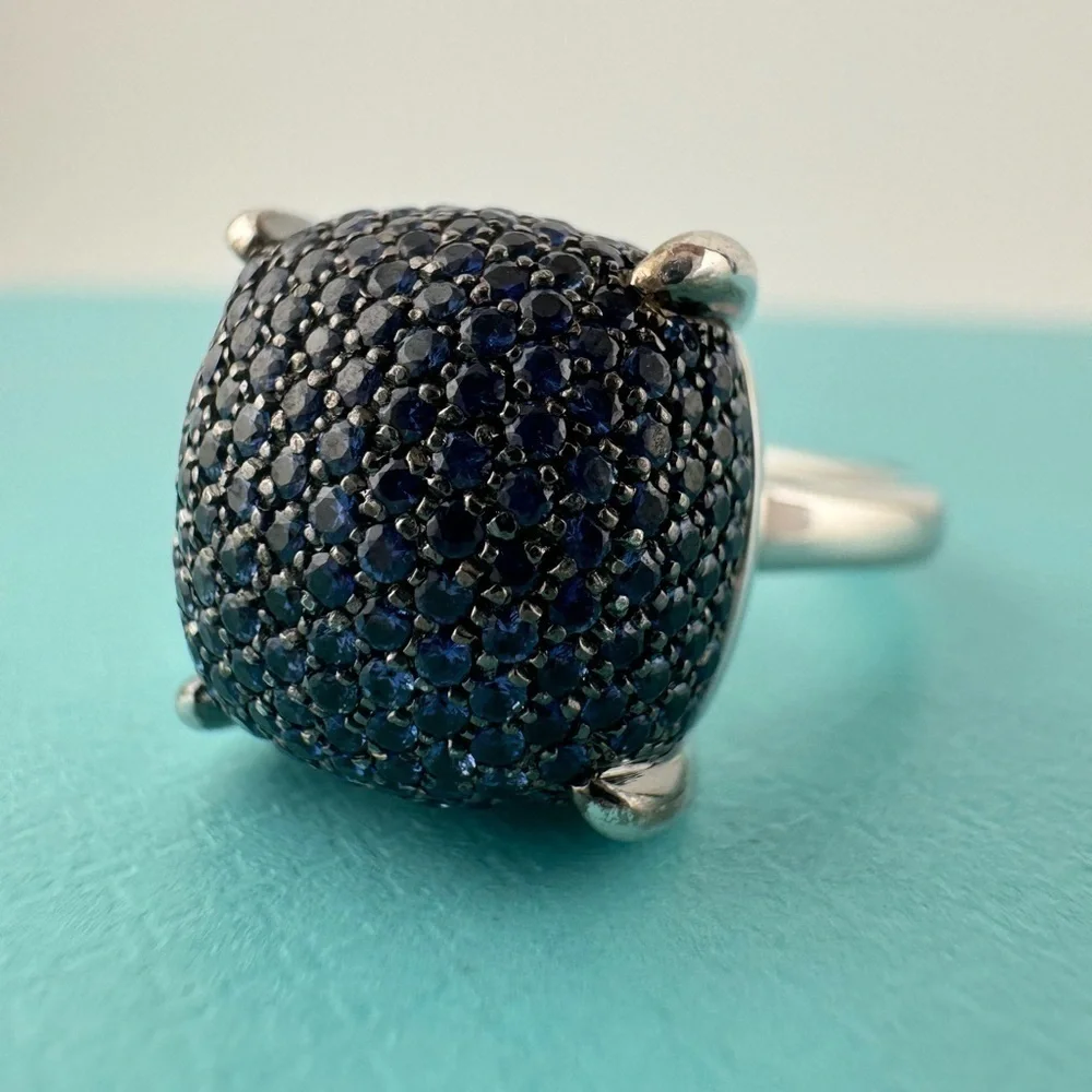 Tiffany & Co. Blue Sapphire Sugar Stack Ring 18k White Gold